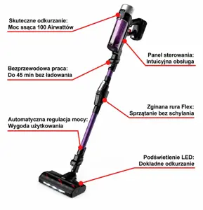 TEFAL Vacuum Cleaner | TY2039WO X-force Flex | Cordless operating | 250 W | Black/Purple