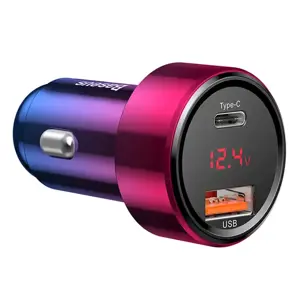Baseus CCMLC20C-09 automobilinis įkroviklis su skaitmeniniu ekranu USB | Quick Charge 3.0 | Type C | PD | QC4+| 45W | 5A raudona