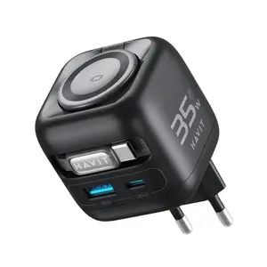 Havit UC250 A-EU - GaN travel charger with extendable cable (black)