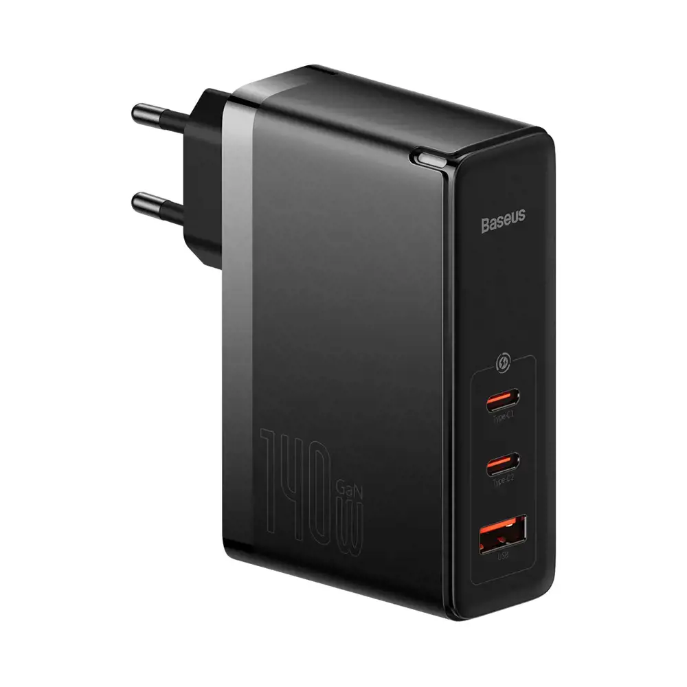 "Baseus GaN5 Pro" sieninis įkroviklis 2xUSB-C + USB, 140W (juodas)