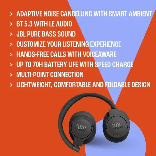 JBL belaidės ausinės "Tune 770NC", juodos spalvos