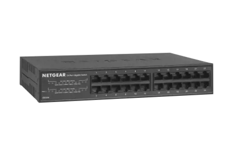 NETGEAR GS324, nevaldomas, Gigabit Ethernet (10/100/1000), montuojamas į stovą, montuojamas ant sienos