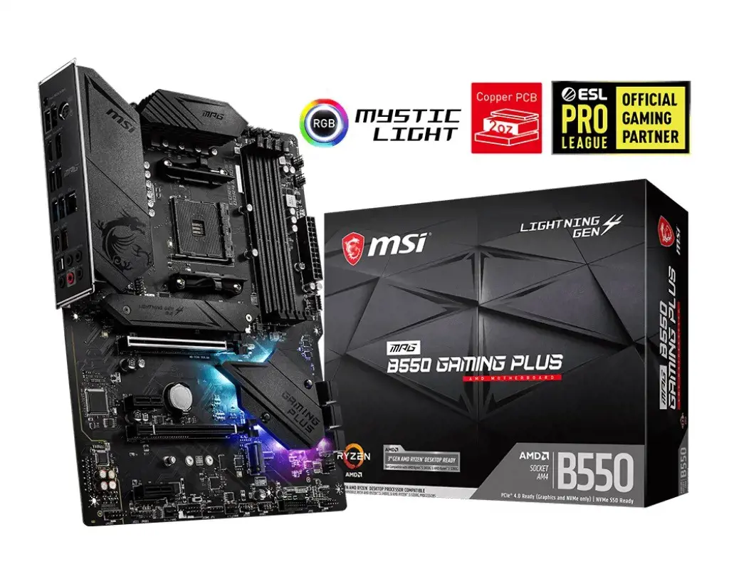 MSI MPG B550 Gaming Plus, AMD, Socket AM4, 3-iosios kartos "AMD Ryzen™ 3", 3-iosios kartos "AMD Ryzen 5", 3-iosios kartos "AMD Ryzen™ 7", 3-iosios kartos..., DDR4-SDRAM, 128 GB, DIMM