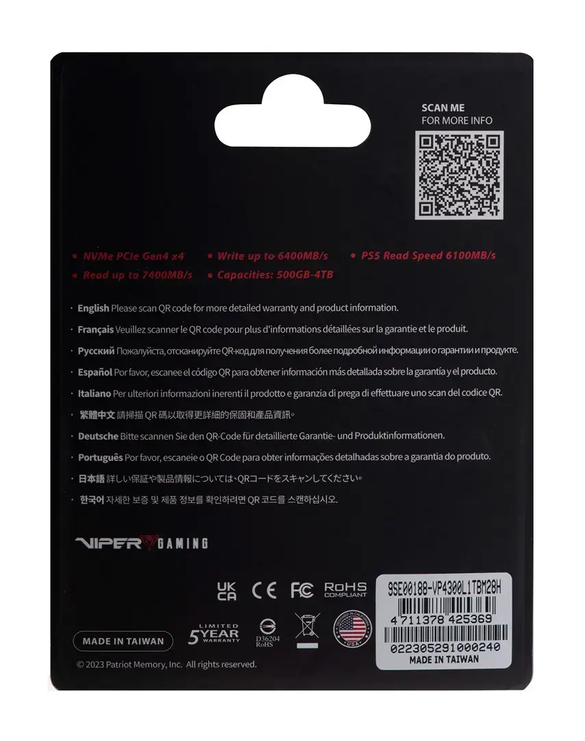 PATRIOT Viper VP4300 Lite 1TB M.2 2280 PCIe Gen4 x4