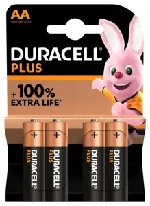 Duracell Plus 100, Vienkartinė baterija, AA, šarminė, 1,5 V, 4 vnt., įvairiaspalvė