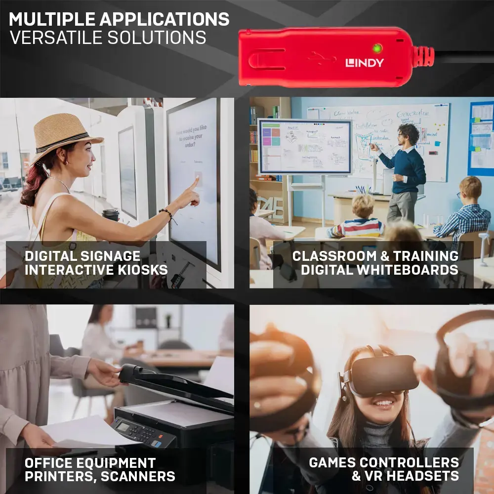 "Lindy" 8 m USB 2.0 aktyvusis prailgintuvas, CE, UKCA, FCC, RoHS, REACH, Kalifornijos pasiūlymas 65, juodas, 0 - 50 °C, -20 - 60 °C, 8 m, 280 g