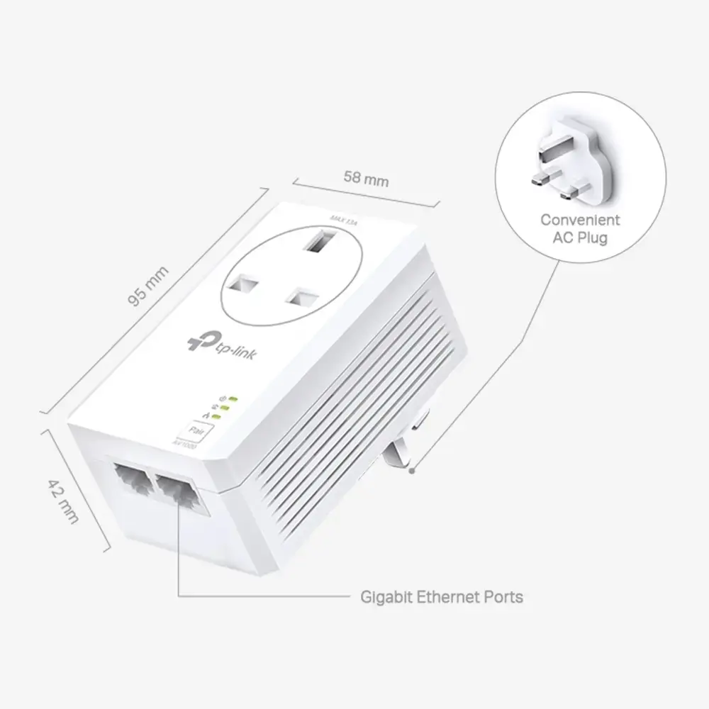 TP-Link TL-PA7027P KIT, 1000 Mbps, IEEE 1901, IEEE 802.3, IEEE 802.3u, G tipo, Gigabit Ethernet, 10,100,1000 Mbps, HomePlug AV2