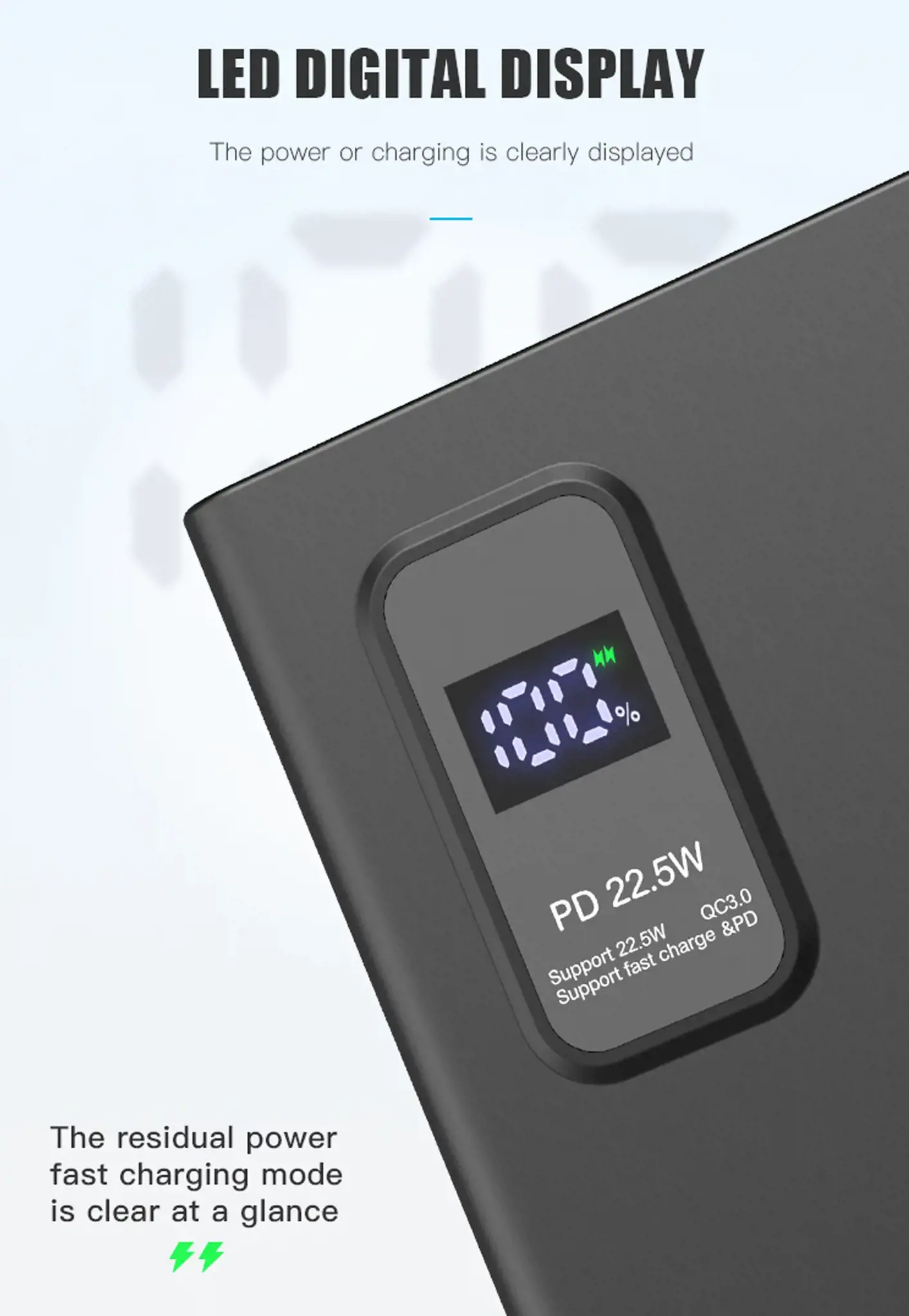 Plokštelės maitinimo bankas 10000mAh PD QC LED, baltos spalvos