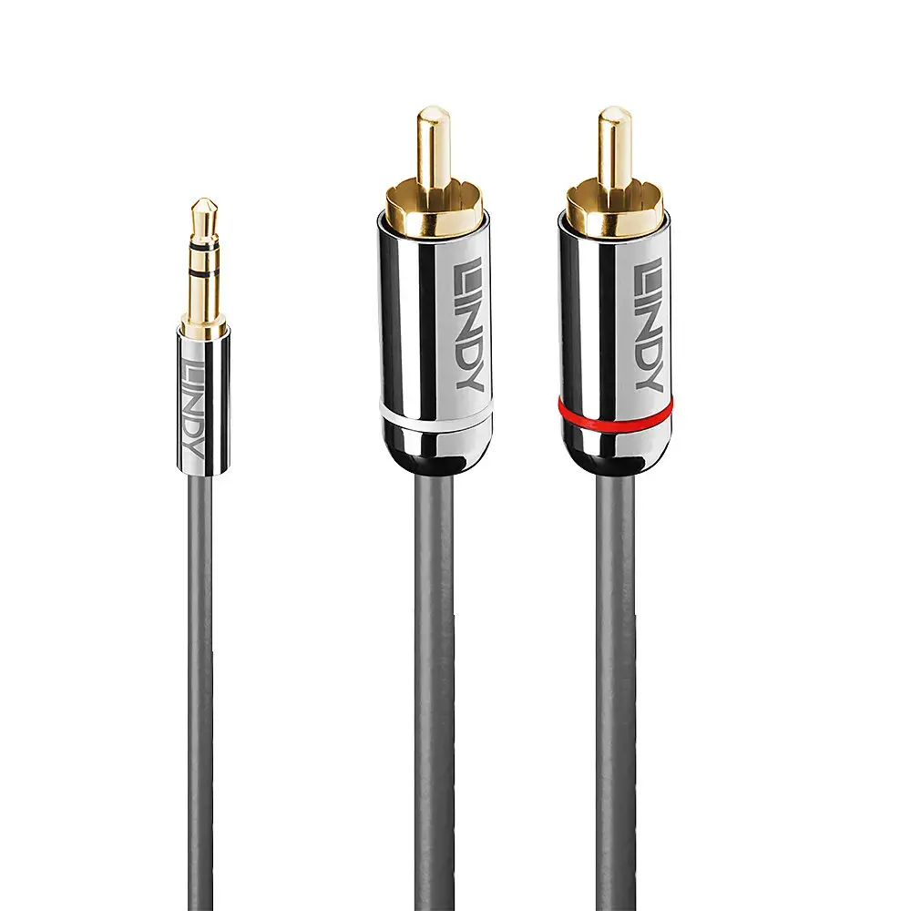"Lindy" 10M PHONO AUDIO KABELYS, CROMO LINE, 3,5 mm, vyriškas, 2 x RCA, vyriškas, 10 m, antracito spalvos