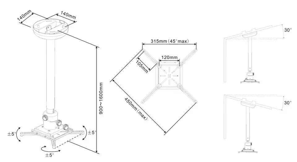 "Multibrackets M" universalus projektoriaus lubinis laikiklis 900-1600 su "Finetune", lubinis, 10 kg, baltas, rankinis, 900-1600 mm, 2,4 kg