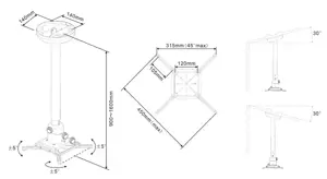 "Multibrackets M" universalus projektoriaus lubinis laikiklis 900-1600 su "Finetune", lubinis, 10 kg, baltas, rankinis, 900-1600 mm, 2,4 kg