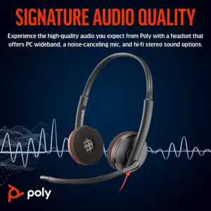 POLY Blackwire 3220 Stereo USB-C Headset +USB-C/A Adapter, Wired, Business/Everyday, 119 g, Headset, Black