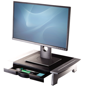 "Fellowes Office Suites Standard Monitor Riser", laisvai pastatomas, 36 kg, 71,1 cm (28"), reguliuojamas aukštis, juodas, sidabrinis