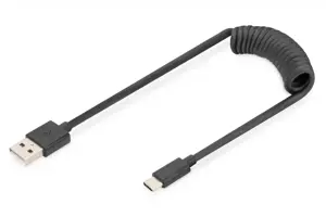 "Digitus" USB 2.0 A tipo - C tipo USB spiralinis kabelis AK-300430-006-S Juodas, 1 m
