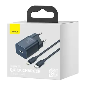 "Baseus Super Si" greitasis įkroviklis 1C 20W su USB-C laidu "Lightning" 1 m (mėlynas)