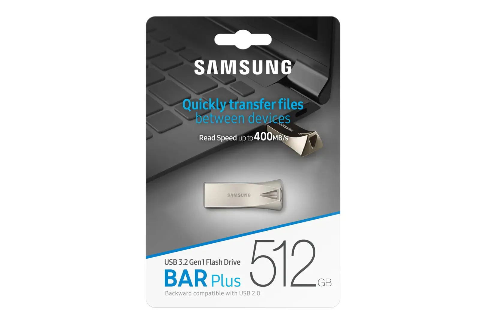 Samsung MUF-512BE, 512 GB, USB Type-A, 3.2 Gen 1 (3.1 Gen 1), 400 MB/s, Capless, Silver