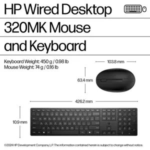 HP 320MK USB Wired Mouse Keyboard Combo, spill resistant – Black - US ENG