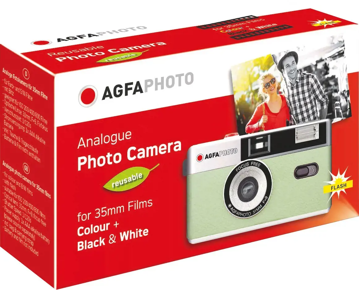 "Agfaphoto" daugkartinio naudojimo 35 mm fotoaparatas, žalias