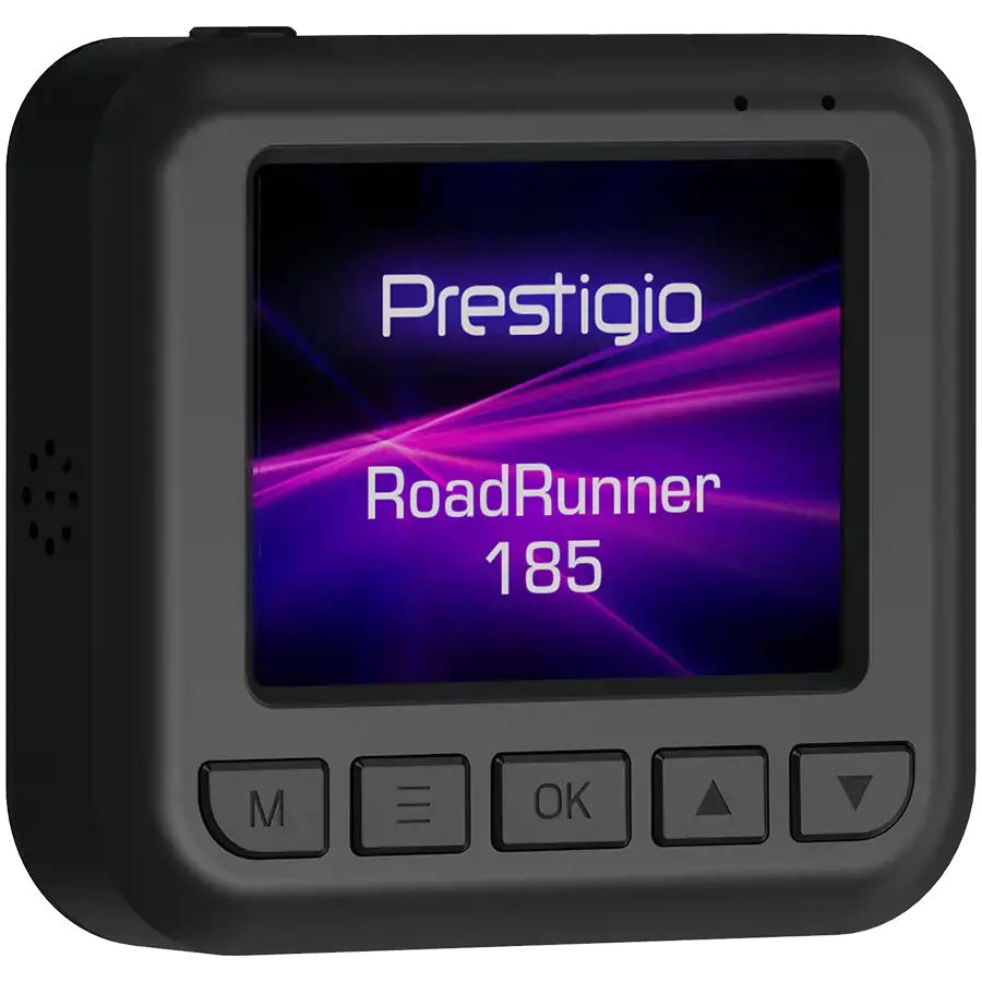 Prestigio RoadRunner 185, 2.0'' IPS (320x240) ekranas, FHD 1920x1080@30fps, HD 1280x720@30fps, Jieli AC5601, 2 MP CMOS GC2053 vaizdo jutiklis, 2 MP kamera, 140° matymo kampas, Micro USB, 180 mAh, naktinis matymas, judesio aptikimas, G jutiklis, ciklinis įrašymas, spalvotas/juodas, plastikinis korpusas
