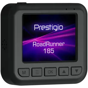 Prestigio RoadRunner 185, 2.0'' IPS (320x240) ekranas, FHD 1920x1080@30fps, HD 1280x720@30fps, Jieli AC5601, 2 MP CMOS GC2053 vaizdo jutiklis, 2 MP kamera, 140° matymo kampas, Micro USB, 180 mAh, naktinis matymas, judesio aptikimas, G jutiklis, ciklinis įrašymas, spalvotas/juodas, plastikinis korpusas