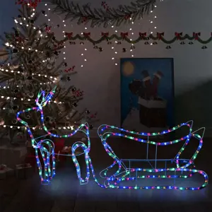 Kalėdinė lauko dekoracija elnias ir rogės, 252 LED lemputės