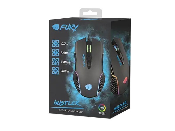 "NATEC Fury" žaidimų pelė "Hustler" 6400DPI optinė su programine įranga ir RGB apšvietimu