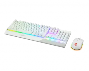 MSI VIGOR GK30 COMBO WHITE MEMchanical Gaming Keyboard + Gaming Mouse Bundle 'UK Layout, 6 zonų RGB apšvietimo klaviatūra, dviejų zonų RGB apšvietimo pelė, 5000 DPI optinis jutiklis, centrinė', USB, mechaninė, QWERTY, RGB LED, balta, pelė pridedama