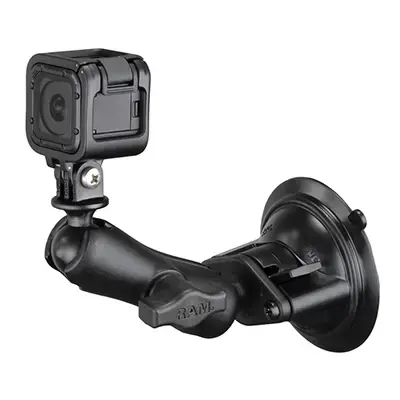 RAM Mounts Twist-Lock Suction Cup Mount with Universal Action Camera Adapter, Camera, Passive holder, Car, Black