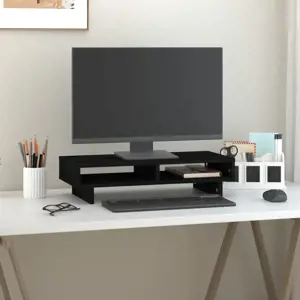 Monitoriaus stovas, juodas, 60x27x14cm, pušies medienos masyvas