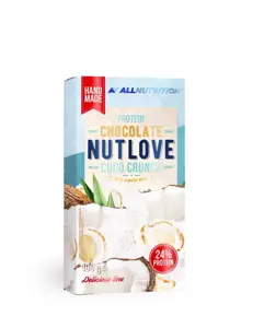 Proteininis baltas šokoladas NUTLOVE ALLNUTRITION su kokosu ir migdolais, 100g