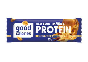 Baltymų batonėlis GOOD CALORIES, vanilinis, su žemės riešutais ir datulėmis, 45 g