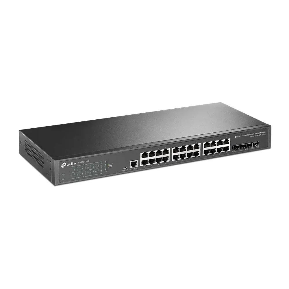 "TP-Link JetStream" 24 prievadų gigabitinis L2+ valdomas komutatorius su 4 10GE SFP+ lizdais, valdomas, L2+/L3, Gigabit Ethernet (10/100/1000), montuojamas į 1U spintą