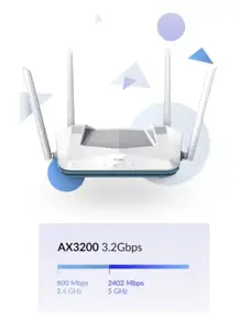 D-Link EAGLE PRO AI AX3200 išmanusis maršrutizatorius R32, "Wi-Fi 6" (802.11ax), dviejų dažnių (2,4 GHz / 5 GHz), Ethernet LAN, baltos spalvos, stalinis / biuro maršrutizatorius