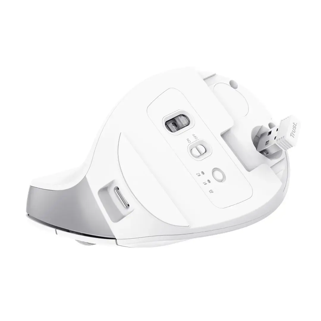 Trust Bayo+, Right-hand, Vertical design, Optical, RF Wireless + Bluetooth, 2400 DPI, White