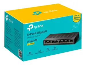 TP-LINK LiteWave 8 prievadų gigabitinis stalinis komutatorius 8 gigabitiniai RJ45 prievadai Stalinis plastikinis korpusas