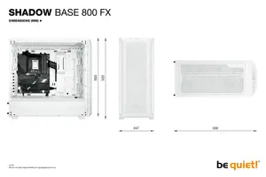 Būkite tylūs! Shadow Base 800 FX White, Midi Tower, Kompiuteris, Balta, ATX, EATX, micro ATX, Mini-ITX, Akrilonitrilo butadieno stirenas (ABS), Plienas, Grūdintas stiklas, Multi