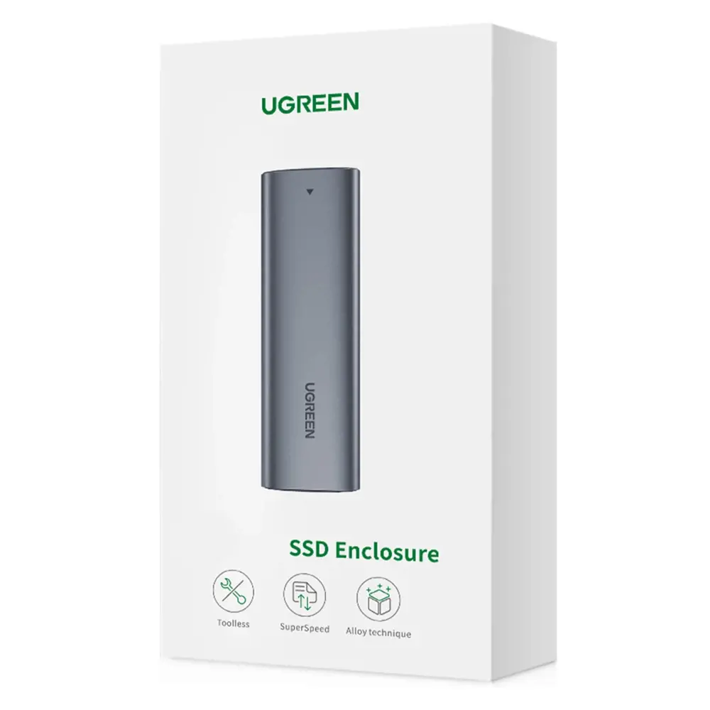 Ugreen 10903, SSD korpusas, M.2, Serial ATA III, 5 Gb/s, USB jungtis, juoda, pilka