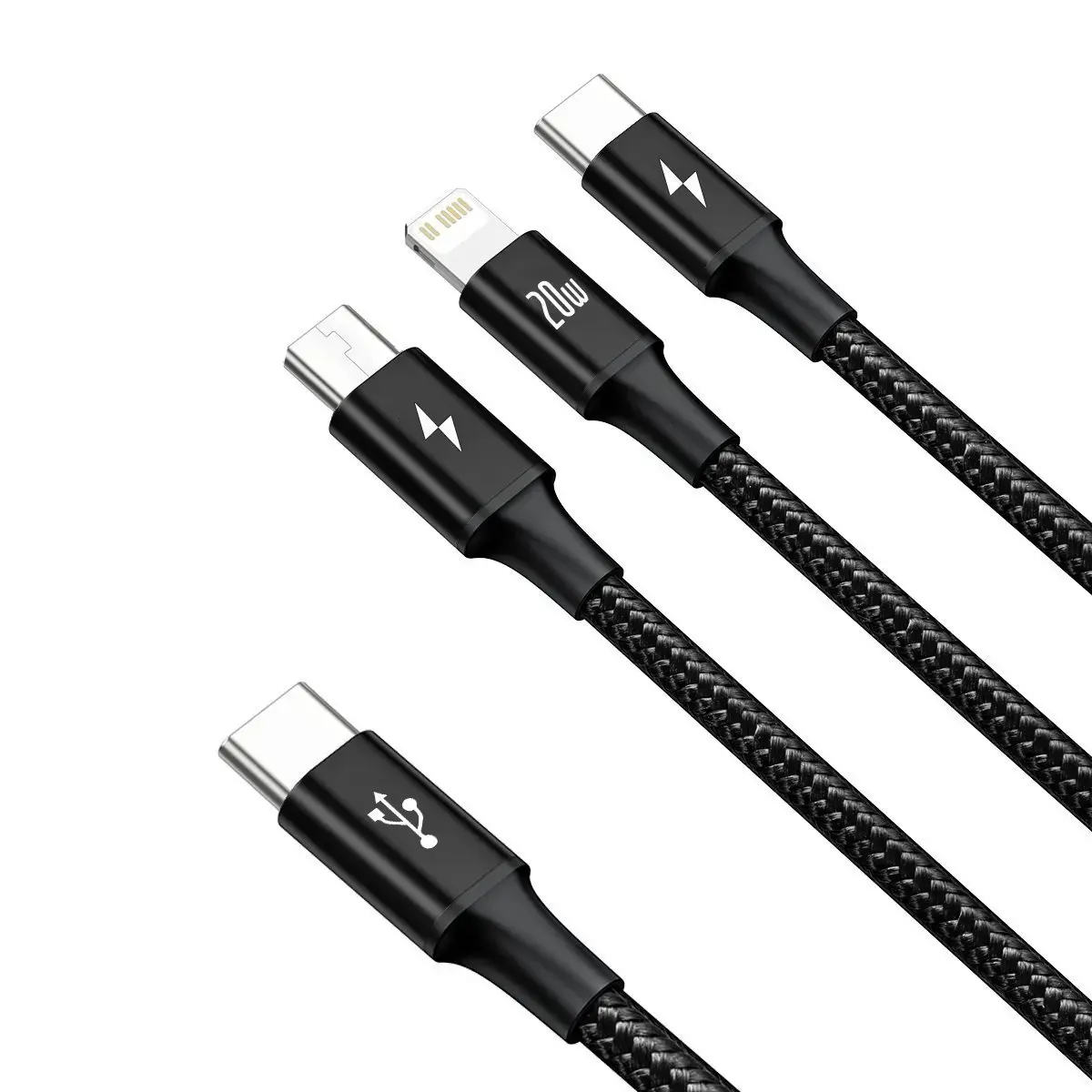 "Baseus Rapid" serijos "3-in-1" USB-C kabelis M+L+T 20W 1,5 m juodas (juodas)