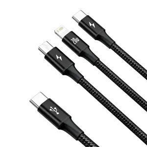 "Baseus Rapid" serijos "3-in-1" USB-C kabelis M+L+T 20W 1,5 m juodas (juodas)