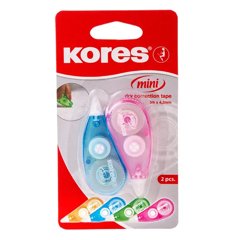 Korekcinė juostelė KORES MINI, 4,2 mm x 3 m, 2 vienetai, spalvoti korpusai