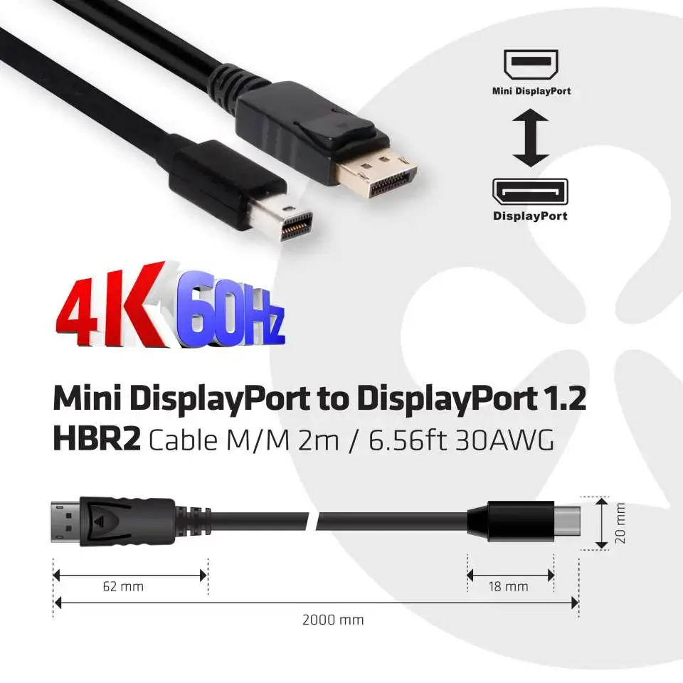 CLUB3D MINI DP TO DP 1.2 HBR2 CABLE 2m