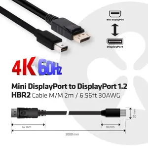 CLUB3D MINI DP TO DP 1.2 HBR2 CABLE 2m