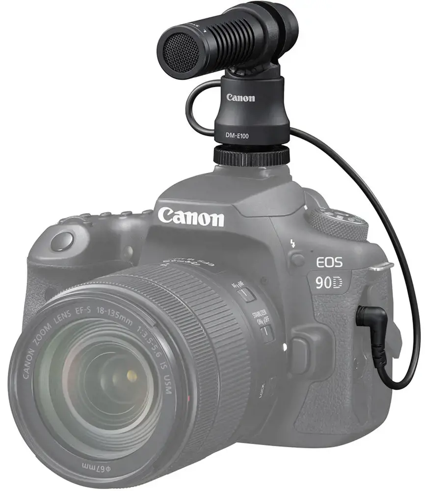 "Canon" stereofoninis mikrofonas DM-E100, skaitmeninio fotoaparato mikrofonas, -40 dB, vienkryptis, belaidis, 3,5 mm (1/8"), juodas