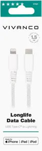 "Vivanco" laidas "Lightning" - USB-C "LongLife Data" 1,5 m, baltas (61691)