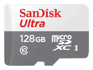 "SanDisk Ultra microSDXC" 128GB 100MB/s 10 klasės UHS-I (4x6 pakuotės dydis), EAN: 0619659196509
