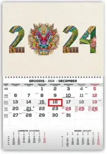 Sieninis kabinamas kalendorius vienos dalies MONO 30x43 cm