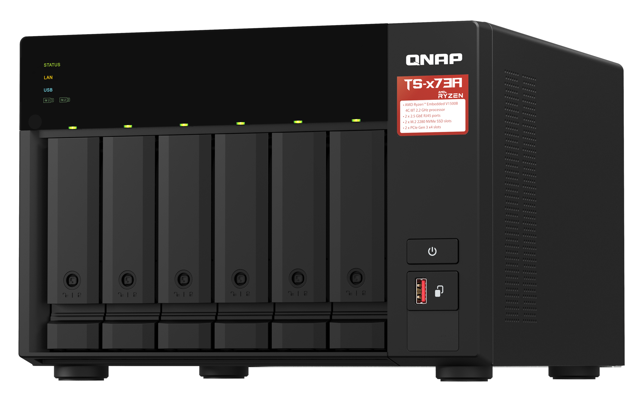 QNAP TS-673A, NAS, bokštinis, "AMD Ryzen", V1500B, juodas