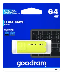 "Goodram UME2", 64 GB, A tipo USB, 2.0, 20 MB/s, dangtelis, geltonos spalvos