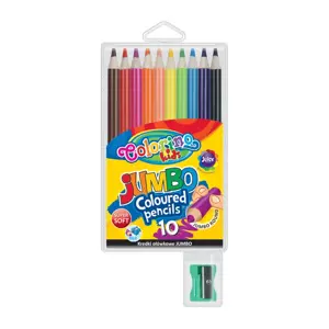 Spalvoti pieštukai, dideli, apvalūs Colorino Kids Jumbo 10 spalvų, su drožtuku