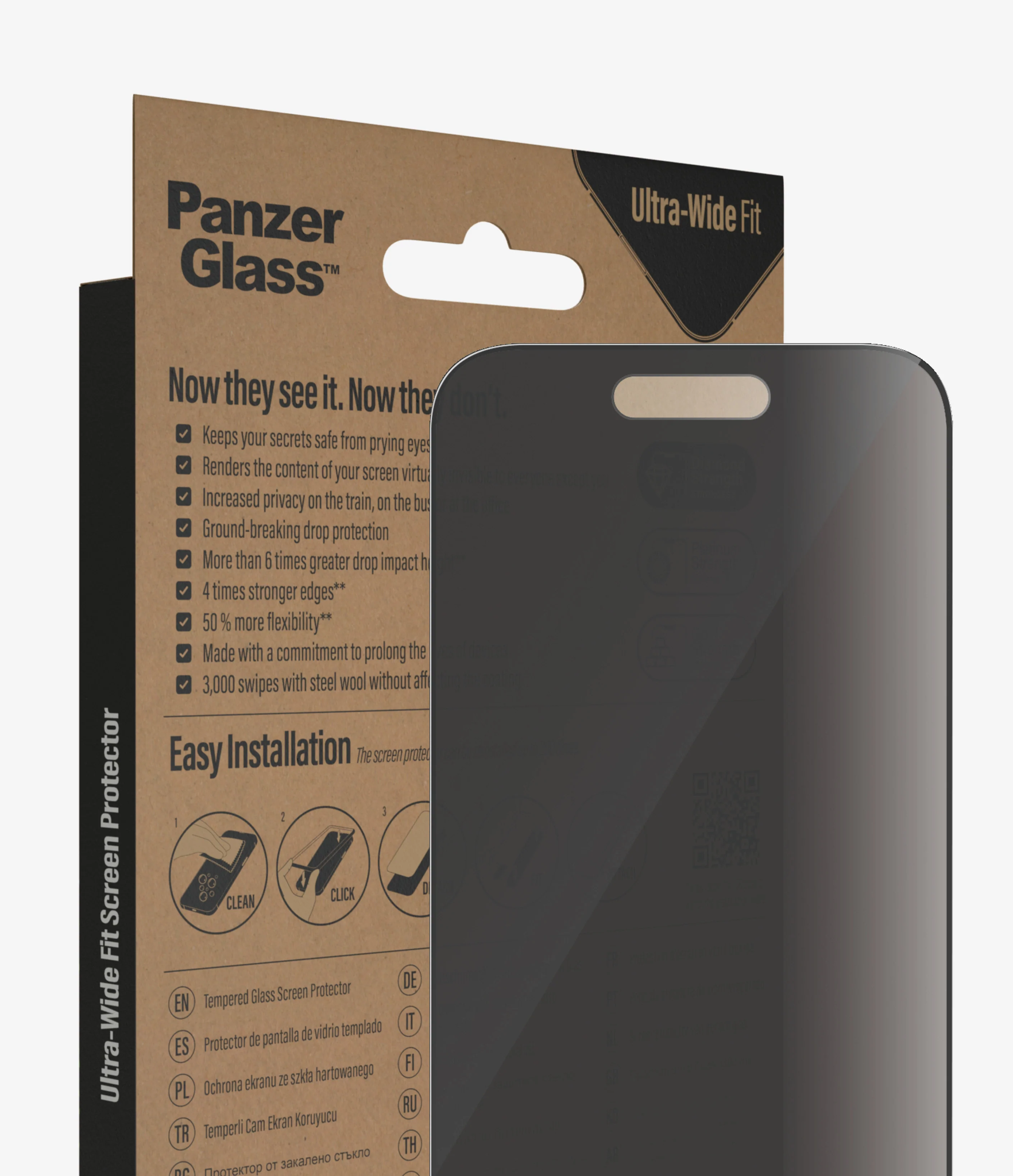 "PanzerGlass iPhone 2022" 6.1 Pro UWF wA Privacy AB, pavyzdys